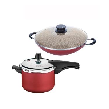 Imagem de Kit - Panela de Pressão 4,5L Vancouver Vermelha + 1 Panela wok 36cm - Tramontina