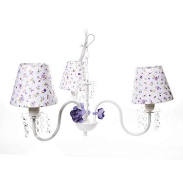 Imagem de Potinho de Mel Lustre Com 3 Lâmpadas Cristais 3 Flores Quarto Bebê Infantil Menina Lilás