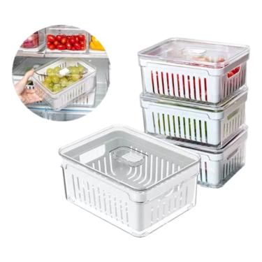 Imagem de Kit 4un Pote Organizador De Geladeira Clear Fresh 2,2L Com Cesto Interno Drenagem e Lavagem de Alimentos Frutas Legumes Verduras