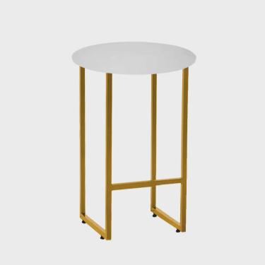 Imagem de Mesa Lateral de Canto Industrial Will Sala Escritório Ferro Dourado Tampo mdf Redondo Branco - Ahazzo Móveis