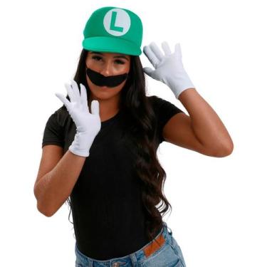 Imagem de Kit Luigi e Mario Adulto com Bigode Falso e Boné Escolha o Seu - Abrak