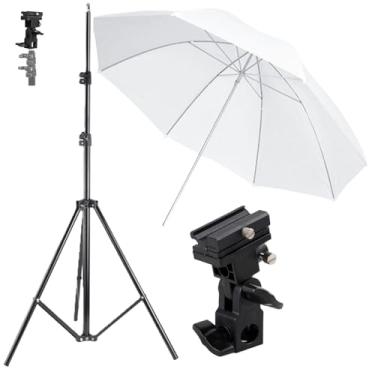 Imagem de Tripé 2m Alumínio + Kit Estúdio Suporte Para Flash + Sombrinha Branca 80cm