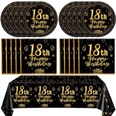 Imagem de LOIYSHINE 41 Peças Decorações De Feliz Aniversário 18 Anos Para Meninos E Meninas, Decoração Mesa Descartável Com Tema Dourado Preto, Incluindo Pratos, Guardanapos Toalha Festa Dezoito