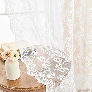 Imagem de Cortinas de renda branca de 203 cm de comprimento, 2 painéis, padrão paisley, cortinas de renda vitoriana para sala de estar, quarto, bolso de varão, filtragem de luz, janela francesa, decoração de