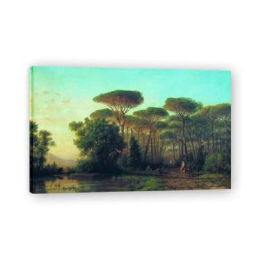 Imagem de Impressões em tela famosas. "The Road Among the Pines" de Lev Lagorio, reproduções de arte clássicas, decoração de parede moderna para sala de estar e escritório. Moldura interna de 40 x 65 cm - 15,7