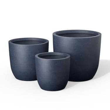 Imagem de Kante Conjunto de 3 vasos redondos grandes de concreto, 50,8 cm, 42 cm, 34 cm de diâmetro, com orifício de drenagem, ideal para casa, pátio, jardim, flores, árvores, carvão vegetal