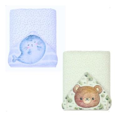 Imagem de Kit 2 Toalhas De Banho Fralda Para Bebê Soft Com Capuz - Papi, Foca/Ur