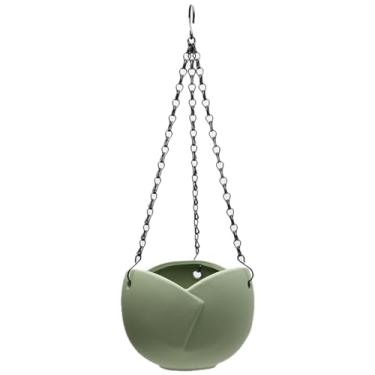 Imagem de Sizikato Vaso de porcelana suspenso, cerâmica não esmaltada, formato de flor, 15 cm