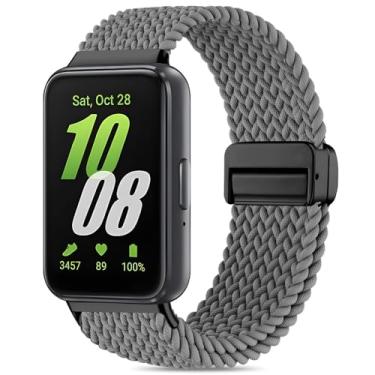 Imagem de Huadea Pulseira de nylon trançado magnético compatível com Samsung Galaxy Fit 3 para mulheres e homens, alça solo, elástica, elástica, ajustável, para Galaxy Fit 3, SM-R390, Cinza escuro, 5.5-9.5