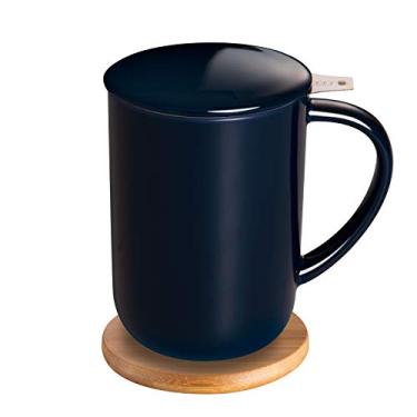 Imagem de CEEFU Caneca de chá de porcelana com infusor e tampa, Teaware com filtro e porta-copos, xícara de chá de folhas soltas, 473 ml para chá/café/leite/mulheres/escritório/casa/presente (azul marinho)