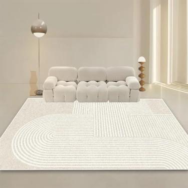 Imagem de Tapete moderno estilo creme para sala de estar, decoração minimalista para sofá, tapetes grandes para quarto, mesas de cabeceira laváveis (200x250 cm/sem fiapos - 3)