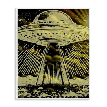 Imagem de Stupell Industries Mysterious Alien UFO White Framed Giclee Art, design por Jesse Keith, 40 x 50 cm