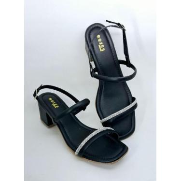 Imagem de Sandália Feminina Detalhe em Brilho Salto Confortável Bloco - Rozes Sh