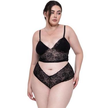 Imagem de Conjunto Lingerie Renda Espera Marido Sensual Plus Size Cropped Calcin