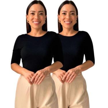 Imagem de Kit 2 Blusas Feminina Manga 3/4 com Abertura nas Costas - Maranne, Kit