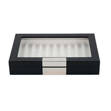 Imagem de Caixa organizadora grande para colecionador de canetas de madeira de ébano preto com caixa de vidro para janela de exibição, EBONY, 10 PEN