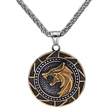 Imagem de Colar masculino The Witcher para presente, Wizard Witcher 3 medalhões Wolf Pedant colar de aço inoxidável, Aço inoxidável, Sem pedras preciosas