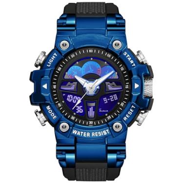 Imagem de Reloj Para Hombre Relógios táticos masculinos preto militar 5ATM à prova d'água esporte relógio digital designer legal contagem regressiva 12/24H cronômetro, Azul, Moderno