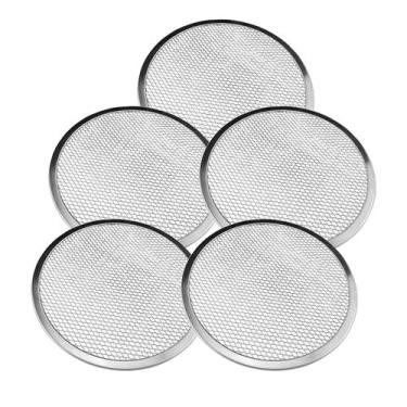 Imagem de Kit 5 Tela Pizza 30 cm Quadriculada Alumínio Redonda - MN Utilidades