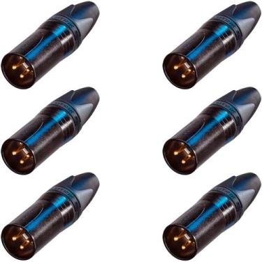 Imagem de 6 conectores neutrik xlr macho 3 polos preto/dourado nc3mxx-b