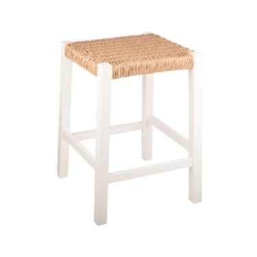 Imagem de Alaterre Furniture Newport Banqueta de bar com assento de corda de tecido feito à mão - Banco de 61 cm de altura para cozinha, bar ou sala de jantar - Banquetas de madeira (branca)