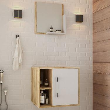 Imagem de Armário de Banheiro Olivia 1 Porta 2 Prateleiras com Espelho Carvalho/Branco Chess  - Pnr Móveis