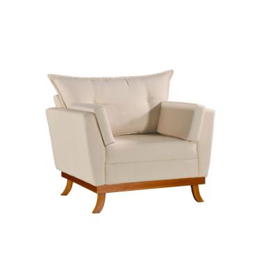 Imagem de Poltrona Dahlia Em Linho Pés De Madeira Cor Cru 2550