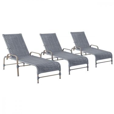 Imagem de 3 Espreguiçadeiras Reclinavel Catar Fendi Corda Nautica Prata