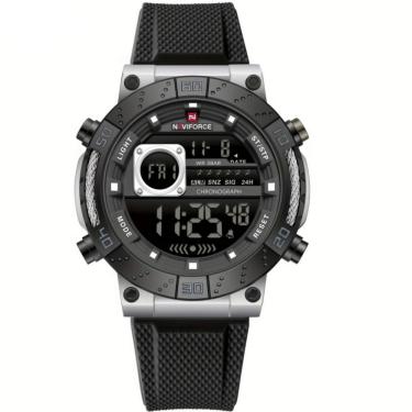 Imagem de Relógio Esportivo Digital Masculino Pulseira De Silicone Texturizada Impermeavel Prata Preto