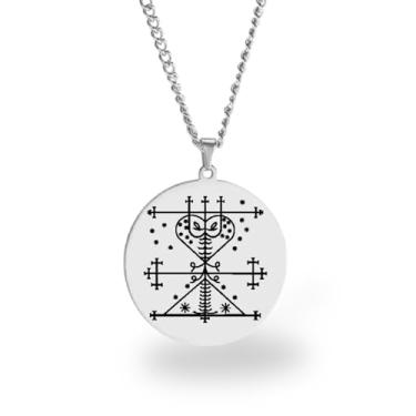 Imagem de Colar Vevê Vodu – Pingente com Símbolos dos Lwas em Aço Inoxidável (Prata, Ouro ou Preto) • Amuleto Espiritual Afro-Caribenho de Proteção, Magia e Fé (Maman Brigitte, Prata)