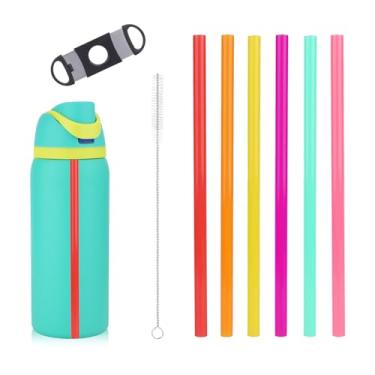 Imagem de 6 canudos de substituição para garrafas de água Owala FreeSip 14/16/19/24/32/1,134 g, canudos de plástico reutilizáveis com escova de limpeza de escala e acessórios de copo de ferramenta de corte