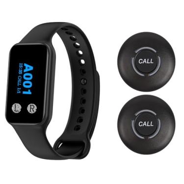 Imagem de WNKRUN Sistema de pager de restaurante sem fio com 1 relógio à prova d'água e 2 botões de chamada (2 botões N1)