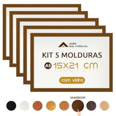 Imagem de COMBO 5 MOLDURAS A5 15X21 COM VIDRO DECORAÇÃO ARTE IMAGEM