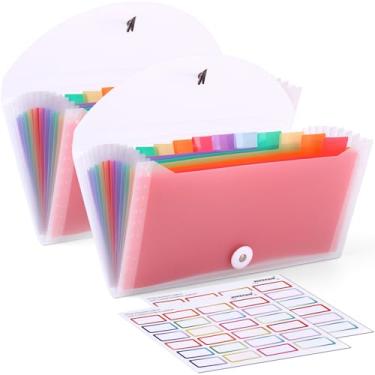 Imagem de 2 organizadores de cupons de recibos, organizador de arquivos sanfonados pequenos com 13 bolsos com etiquetas para cartões de recibos, notas comerciais, armazenamento de cupons, 26 x 12 cm