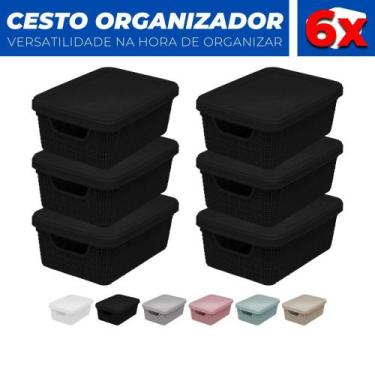 Imagem de Kit 6 Cestos Caixas Organizador Tampa Armário Gaveta 19x13 - Jaguar, P