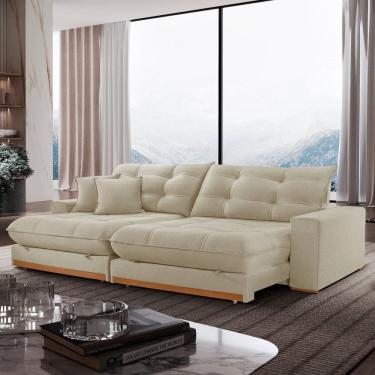 Imagem de Sofá Retrátil 4 Lugares 290cm Linho Belize Bege