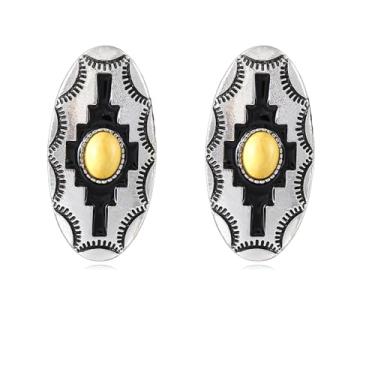 Imagem de DEYOUM Brincos femininos boêmios de turquesa natural, feitos à mão, vintage, geométricos, ocidentais, ovais, joias modernas, presentes, Medium, Metal, Sem pedra preciosa