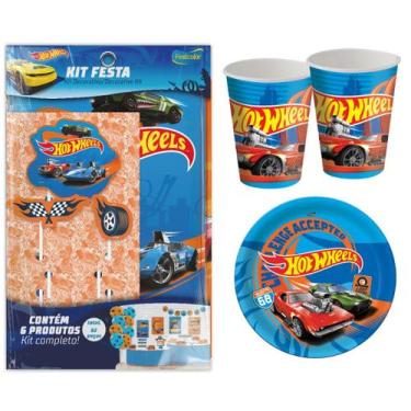 Imagem de Kit Festa de Aniversário Decorativa + Copos e Pratos Hot Wheels - 94 p