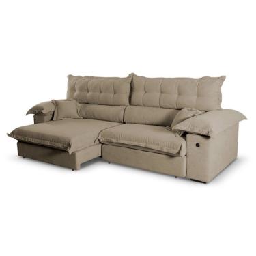 Imagem de Sofá 5 Lugares Retrátil e Reclinável com USB Absoluto Linho Marrom