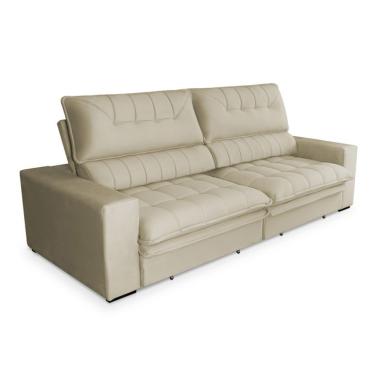 Imagem de Sofá 3 Lugares Retrátil e Reclinável Mustang Veludo Bege 230 cm
