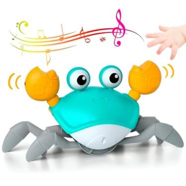 Imagem de Caranguejo Fujão Musical Sensorial Infantil, Brinquedo Interativo com Luzes e Som, Verde Água, 23x13cm