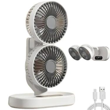 Imagem de Credelin Ventilador de mesa oscilante de cabeça dupla, ventilador de mesa silencioso recarregável por USB com temporizador de 6 velocidades e 9 horas, rotação de 360° montável na parede para mesa