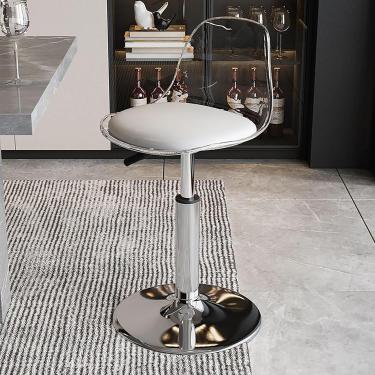 Imagem de Bancos De Bar Em Acrílico Transparente, Ajustável Em Altura De Balcão Com Estofamento Em Couro Pu - Design Elegante Sem Braços Para Ilha De Cozinha - Elegante & Confortável, Clear