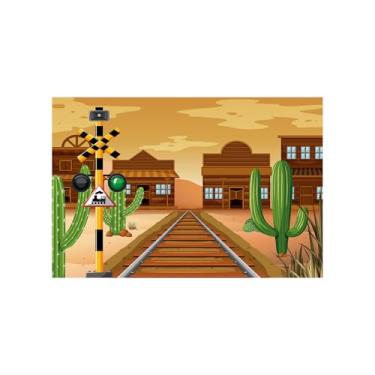 Imagem de ZZBYSM Tema ferroviário ocidental 180 x 120 cm fotografia cenário de travessia de trem do deserto faixa de fundo de festa BY367