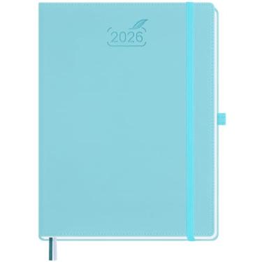 Imagem de BEZEND Agenda 2026 semanal e mensal, calendário de 21,6 cm x 28 cm com notas (26 de janeiro a dezembro), horário vertical com horário de hora em hora e aba mensal, capa dura de couro sintético - azul