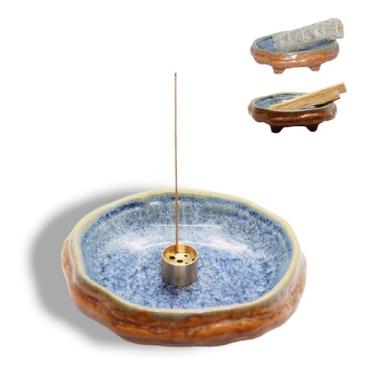 Imagem de Pddyier Suporte de queimador de incenso de cerâmica para palos, suporte artesanal de palo santo, suporte de cone de incenso para bobina, cones de sálvia, coletor de cinzas, tigela para decoração de
