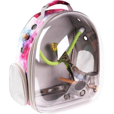 Imagem de Gaiola de transporte de pássaros, cápsula espacial, mochila transparente para carregar e transportar pássaros pequenos como periquito, periquito, periquito, papagaio para veterinário e aventura ao ar