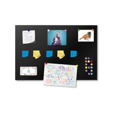 Imagem de Quadro Painel 45x70cm Para Fotos, Recados, Notas + 36 Imãs - Mural Metálico Magnético Para Imãs (Preto)