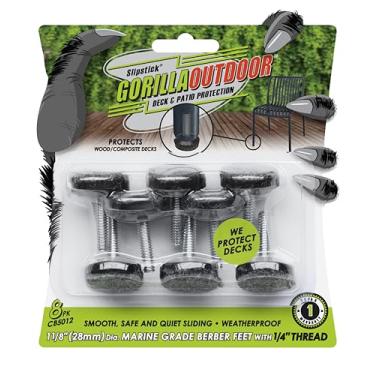Imagem de Slipstick Niveladores De Móveis Ajustáveis Gorilla Outdoor (Pacote Com 8) - À Prova Intempéries, Parafusos Para Deslizar Nas Pernas Cadeiras, Mesas E Pés, 1-1/8" Berber Glide, Rosca ¼"-20 Bsw
