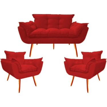 Imagem de Namoradeira + 2 Poltronas Opalla Decorativa Reforçada Recepção Sala De Estar Suede